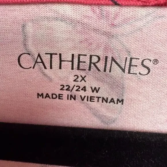 Butterfly Blouse Womens 2X Pink Pullover Short Sleeve Scoop Neck Top Stretch - Picture 4 of 8